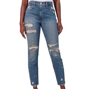 Abercrombie & Fitch Curve Love High Rise Mom Jean Blue Medium Wash Distressed 28
